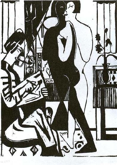 Ernst Ludwig Kirchner Painter and modell - woodcut